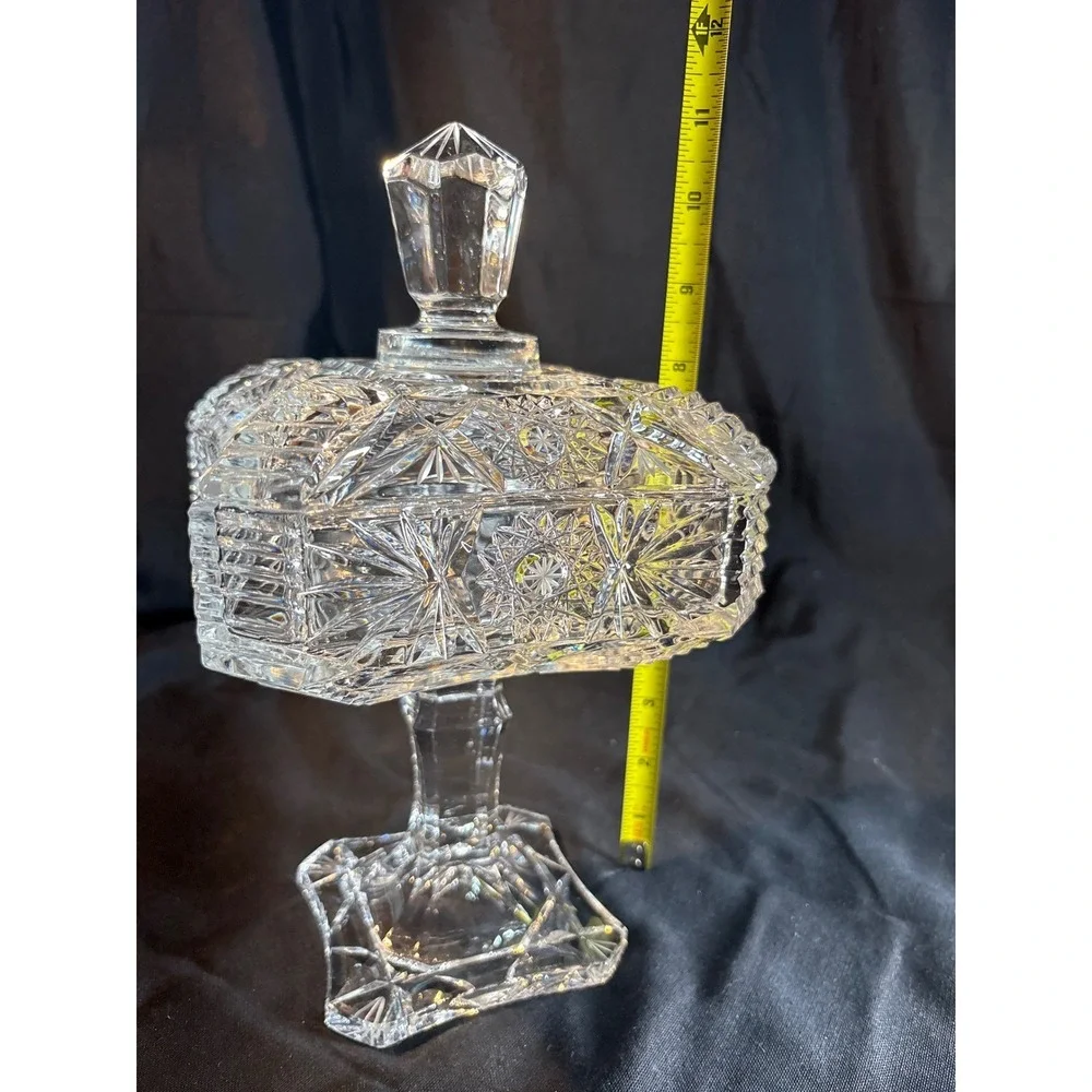 Cut Crystal Candy Dish Covered‎ Pedestal Compote Bowl Elegant Serving